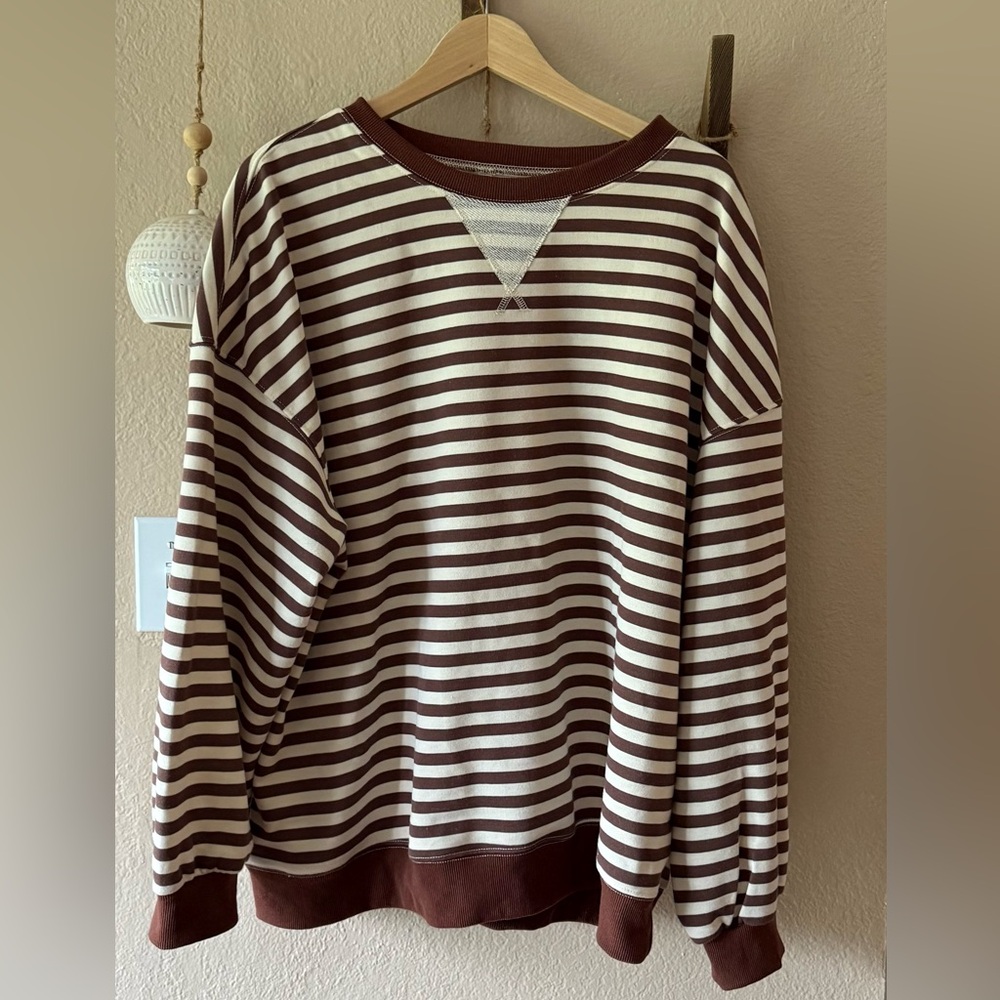 Anrabess Women Striped Oversized Sweatshirt Long Sleeve Crew Neck